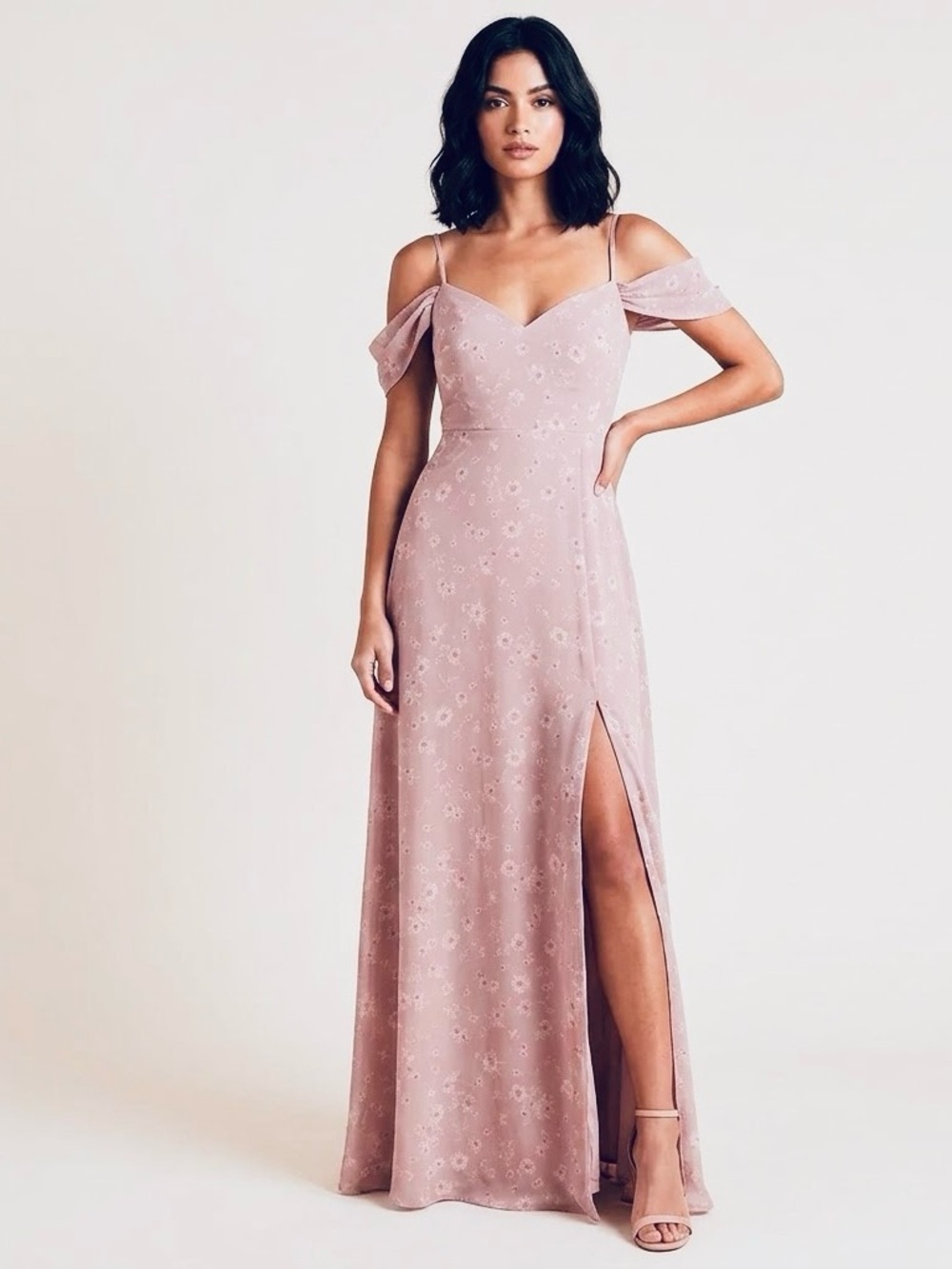 ✨ Birdy Grey Feminine Chiffon Devin Slit Maxi Dress ✨ Mauve floret Print 🌸 NWT